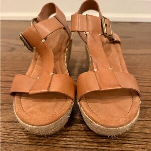 Lucky Brand Fiora Tan Leather Espadrille Wedge Sandals Size 8.5